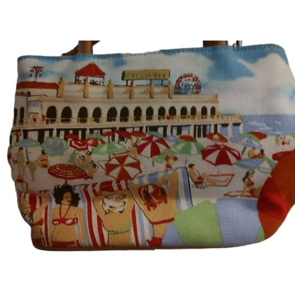 Beach scene Frankie and Johnnie Retro Beaded Purse Canvas Handbag Crossbody EUC - Picture 2 of 8